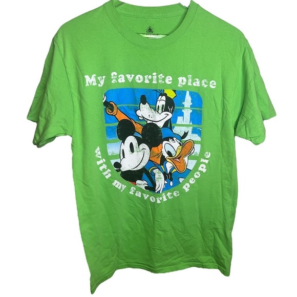 Men’s Green Disney Graphic T Shirt “My Favorite place with my favorite pals” - Picture 1 of 6